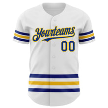 Load image into Gallery viewer, Custom White Royal-Yellow Line Authentic Baseball Jersey
