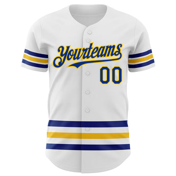 Custom White Royal-Yellow Line Authentic Baseball Jersey
