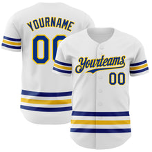 Load image into Gallery viewer, Custom White Royal-Yellow Line Authentic Baseball Jersey
