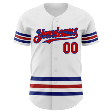 Custom White Red-Royal Line Authentic Baseball Jersey