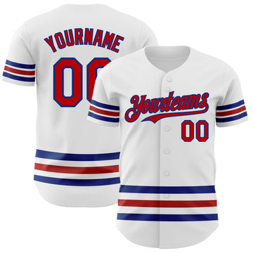 Custom White Red-Royal Line Authentic Baseball Jersey
