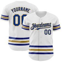 Load image into Gallery viewer, Custom White Royal-Old Gold Line Authentic Baseball Jersey
