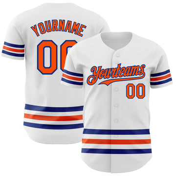 Custom White Orange-Royal Line Authentic Baseball Jersey