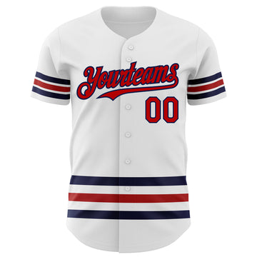 Custom White Red-Navy Line Authentic Baseball Jersey