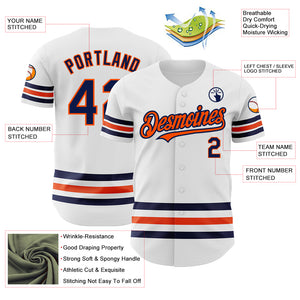 Custom White Navy-Orange Line Authentic Baseball Jersey