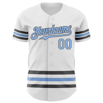 Custom White Light Blue-Steel Gray Line Authentic Baseball Jersey