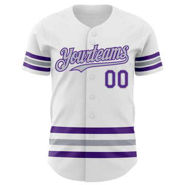 Custom White Purple-Gray Line Authentic Baseball Jersey