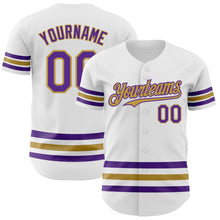 Load image into Gallery viewer, Custom White Purple-Old Gold Line Authentic Baseball Jersey
