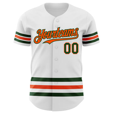 Custom White Green-Orange Line Authentic Baseball Jersey