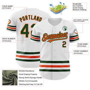 Custom White Green-Orange Line Authentic Baseball Jersey