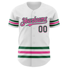 Load image into Gallery viewer, Custom White Kelly Green-Pink Line Authentic Baseball Jersey
