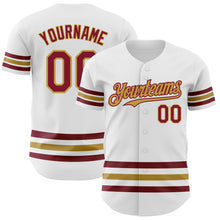 Load image into Gallery viewer, Custom White Crimson-Old Gold Line Authentic Baseball Jersey

