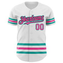 Load image into Gallery viewer, Custom White Pink Black-Aqua Line Authentic Baseball Jersey
