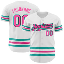 Load image into Gallery viewer, Custom White Pink Black-Aqua Line Authentic Baseball Jersey
