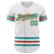 Load image into Gallery viewer, Custom White Aqua-Orange Line Authentic Baseball Jersey
