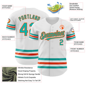 Custom White Aqua-Orange Line Authentic Baseball Jersey