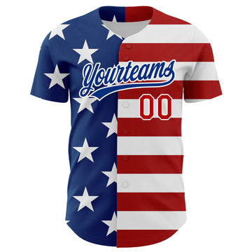 Custom White Red-Royal 3D American Flag Patriotic Authentic Baseball Jersey