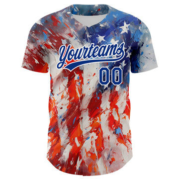 Custom Red Royal-White 3D American Flag Patriotic Authentic Baseball Jersey