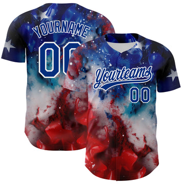 Custom Royal Red-White 3D American Flag Patriotic Authentic Baseball Jersey
