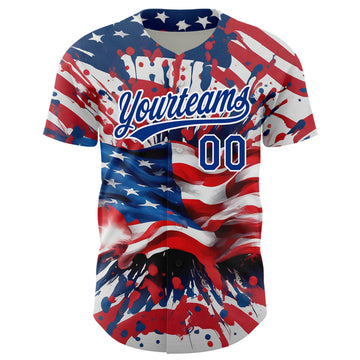 Custom Red Royal-White 3D American Flag Patriotic Authentic Baseball Jersey