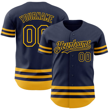 Custom Navy Gold Line Authentic Baseball Jersey