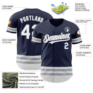 Custom Navy White-Gray Line Authentic Baseball Jersey