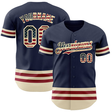 Custom Navy Vintage USA Flag Cream-Maroon Line Authentic Baseball Jersey