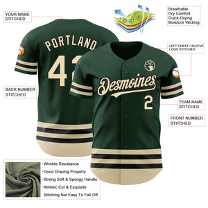 Custom Green Cream-Black Line Authentic Baseball Jersey