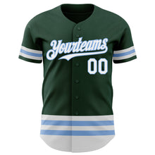 Load image into Gallery viewer, Custom Green White-Light Blue Line Authentic Baseball Jersey
