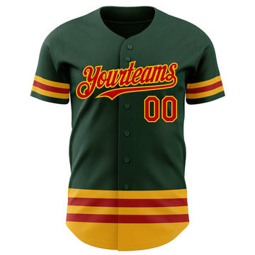 Custom Green Red-Gold Line Authentic Baseball Jersey