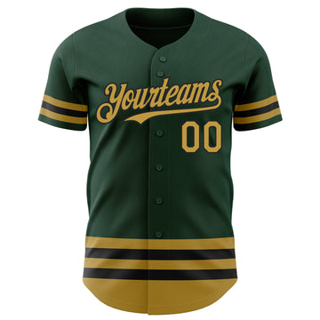 Custom Green Old Gold-Black Line Authentic Baseball Jersey