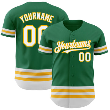 Custom Kelly Green White-Gold Line Authentic Baseball Jersey