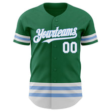 Load image into Gallery viewer, Custom Kelly Green White-Light Blue Line Authentic Baseball Jersey
