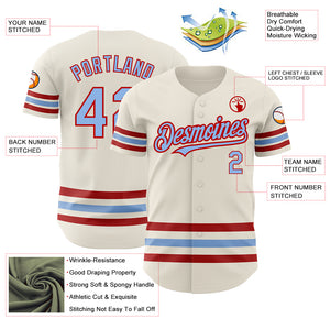 Custom Cream Light Blue-Red Line Authentic Baseball Jersey