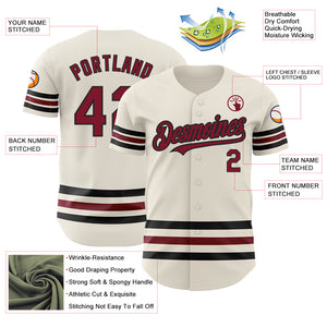 Custom Cream Crimson-Black Line Authentic Baseball Jersey