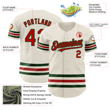 Load image into Gallery viewer, Custom Cream Red-Green Line Authentic Baseball Jersey
