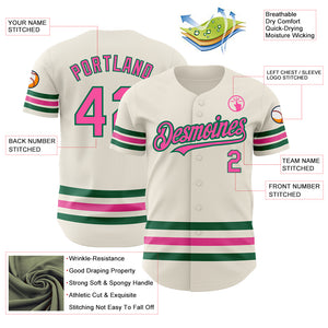 Custom Cream Pink-Kelly Green Line Authentic Baseball Jersey