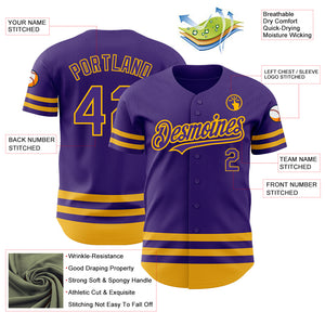 Custom Purple Gold Line Authentic Baseball Jersey