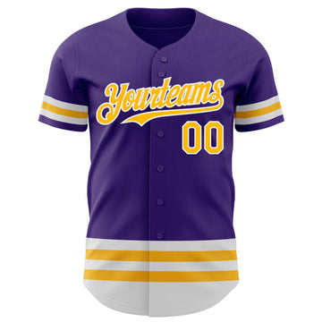Custom Purple Gold-White Line Authentic Baseball Jersey