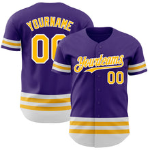 Load image into Gallery viewer, Custom Purple Gold-White Line Authentic Baseball Jersey
