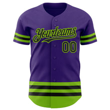 Load image into Gallery viewer, Custom Purple Black-Neon Green Line Authentic Baseball Jersey
