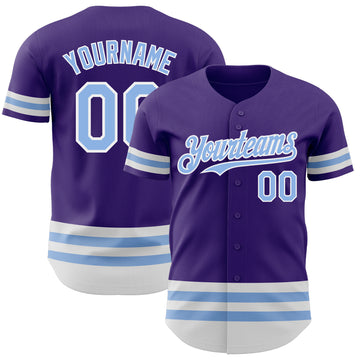 Custom Purple Light Blue-White Line Authentic Baseball Jersey