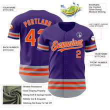 Load image into Gallery viewer, Custom Purple Orange-Gray Line Authentic Baseball Jersey
