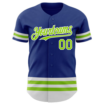 Custom Royal Neon Green-White Line Authentic Baseball Jersey