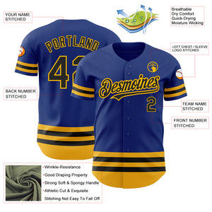 Custom Royal Black-Gold Line Authentic Baseball Jersey
