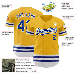 Custom Gold Royal-White Line Authentic Baseball Jersey