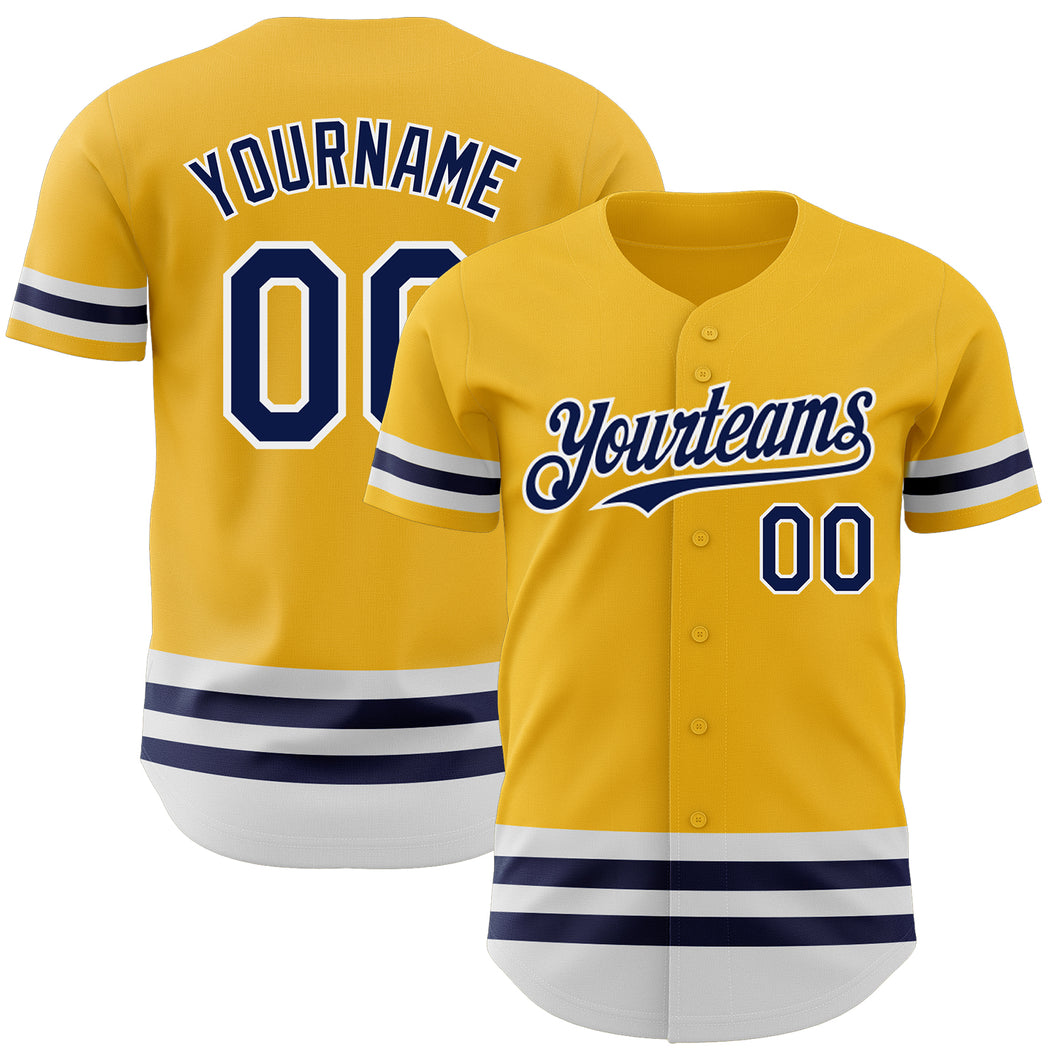 Custom Gold Navy-White Line Authentic Baseball Jersey