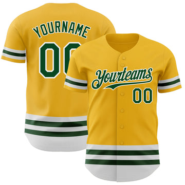 Custom Gold Green-White Line Authentic Baseball Jersey