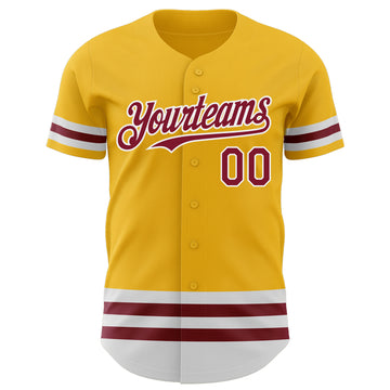 Custom Gold Crimson-White Line Authentic Baseball Jersey