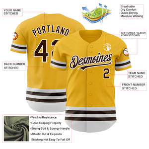 Custom Gold Brown-White Line Authentic Baseball Jersey